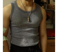 Camiseta sin mangas de verano para hombre, chaleco de punto acanalado para gimnasio, entrenamiento, depresión, casual, ropa de calle, camiseta atlética, cuello redondo, para vacaciones de ajuste