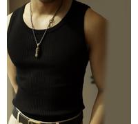 Camiseta sin mangas de verano para hombre, chaleco de punto acanalado para gimnasio, entrenamiento, depresión, casual, ropa de calle, camiseta atlética, cuello redondo, para vacaciones de ajuste