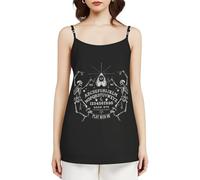 Camiseta sin Mangas de Verano para Mujer, Estilo Vintage, con Estampado de Esqueleto mágico de Ouija en Negro, Holgada e Informal, con Tirantes