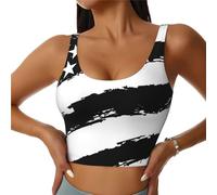 Camiseta sin Mangas Deportiva Negra con la Bandera Estadounidense para Mujer, Top Deportivo sin Mangas, Top de Fitness cómodo con Espalda en U, Top Corto Tipo Sujetador para Yoga y Gimnasio.