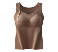 Camiseta sin mangas gruesa y cálida con brasier de estante, chaleco de algodón cálido 2 en 1 con brasier integrado para mujer, suéter cálido de cachemira, café, L