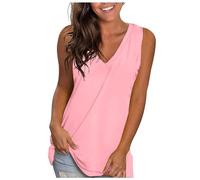 Camiseta sin mangas informal para mujer, camiseta básica de ajuste holgado, para el trabajo, negocios, primavera, cuello en V, Y2K, dobladillo curvado, fluida, para verano, a la moda, linda, 2025