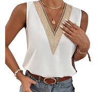 Camiseta sin Mangas Mujer Top con Cuello en V Tops de Encaje Camisa Verano Camisetas Sexy Blusa Casual Cami Tank Tops Suelta Informal Playa