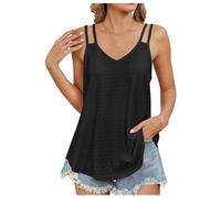 Camiseta sin mangas Mujer Verano Moda Escote en V Puro Color sin Mangas Casual Colgantes Pequeño Chaleco, Le Noir, M