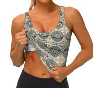 Camiseta sin mangas náutica con estampado de mapa de velero para mujer, de secado rápido, para yoga, fitness, Negro, XL