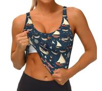 Camiseta sin mangas náutica con estampado de piratas para mujer, de secado rápido, para yoga, fitness, Negro, S