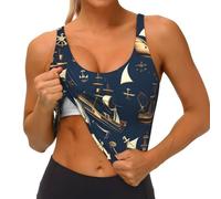 Camiseta sin mangas náutica con estampado pirata para mujer, de secado rápido, para yoga, fitness, Negro, XL