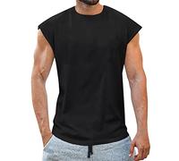 Camiseta sin mangas para hombre 2025 de ajuste holgado, básica, casual, atlética, para vacaciones, playa, moderna, para verano, deportiva, manga casquillo, camiseta sin mangas para hombre, Negro, L