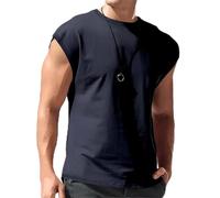 Camiseta sin mangas para hombre, atlética, musculosa, básquetbol, correr, verano, playa, ajuste holgado, azul marino, L