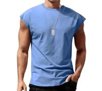 Camiseta sin mangas para hombre, atlética, musculosa, básquetbol, correr, verano, playa, ajuste holgado, azul claro, L