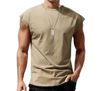 Camiseta sin mangas para hombre, atlética, musculosa, básquetbol, correr, verano, playa, ajuste holgado, caqui, L