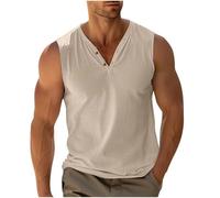 Camiseta Sin Mangas para Hombre,Camiseta Tirantes Hombre de Cuello en V con Botones Simple Color Sólido Chaleco Ligero Cómodo Pullover T-Shirts Casual Oficina Diario Tank Top