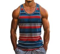 Camiseta sin mangas para hombre, con bloques de color, a rayas, para verano, casual, camiseta atlética, ajuste muscular, Azul (Sky Blue), XL