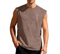Camiseta sin mangas para hombre, con la fe cristiana, Jesús, cruz, holgada, con estampado gráfico, para ropa de calle, verano, entrenamiento, camiseta interior deportiva, O Marrón, XXL