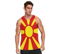 Camiseta sin mangas para hombre, contorno moderno, secado rápido, bolsillo lateral oculto para uso diario casual, Bandera nacional de Macedonia del Norte, X-Large