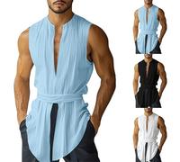 Camiseta sin mangas para hombre, cuello en V profundo, camiseta de moda para verano, casual, playa, chalecos, túnica, Blanco, S