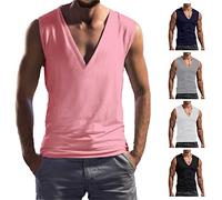 Camiseta sin mangas para hombre, de algodón, gimnasio, para hombre, deporte, cuello en V, axilas, monocolor, camiseta interior sin mangas, de secado rápido, transpirable, camiseta funcional ajustada