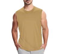 Camiseta sin Mangas para Hombre de algodón Transpirable, Ideal para Baloncesto y Entrenamiento de Verano, con Corte Holgado y Costuras reforzadas para máxima Libertad de Movimiento (Khaki, XXXXL)
