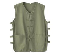 Camiseta sin Mangas para Hombre de algodón y Lino, Camisa sin Mangas con Botones de Rana, Estilo Retro, Chaleco Tai Chi Kung Fu, Chaqueta Verde Militar, Talla Grande