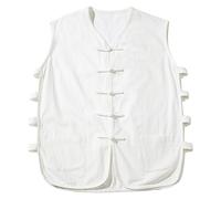 Camiseta sin Mangas para Hombre de algodón y Lino, Camisa sin Mangas con Botones de Rana, Estilo Retro, Chaleco Tai Chi Kung Fu, Chaqueta Blanca, Talla M