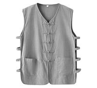 Camiseta sin Mangas para Hombre, de algodón y Lino, con Botones de Rana, Estilo Retro, para Tai Chi y Kung Fu, Color Gris, Talla 3X Large.