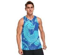 Camiseta sin mangas para hombre, diseño de dragón chino, color azul, para baloncesto, deportes, Dragón chino azul Lucky, X-Large