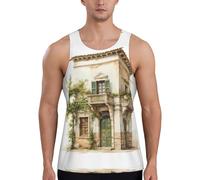 Camiseta sin mangas para hombre, diseño de edificio antiguo con rama de olivo romano y estampado griego, de secado rápido, para entrenamiento, casual, correr, Negro, XXL