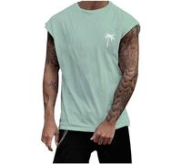 Camiseta sin mangas para hombre, diseño de palmera hawaiana, playa, vacaciones, manga casquillo, verano, tropical, muscular, básica, camiseta sin mangas, camisetas deportivas para hombre, verde, L