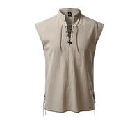 Camiseta sin mangas para hombre, estilo medieval, sin mangas, con cordones, cómoda, sin mangas, cuello alto, camiseta de tirantes para hombre, disfraz vikingo, renacentista, steampunk, camisas piratas
