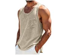 Camiseta sin mangas para hombre, estilo vintage, desgastada, para playa y verano, beige, M