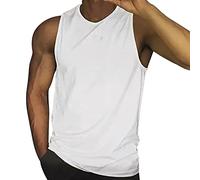 Camiseta sin mangas para hombre, protección solar, secado rápido, para correr, culturismo, entrenamiento, gimnasio, fitness, manga corta, camiseta deportiva, cuello redondo, Blanco, XL