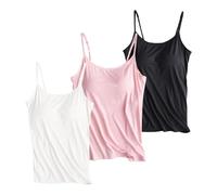 Camiseta sin mangas para mujer, 3 piezas, con sujetador integrado, tirantes delgados ajustables, casual, paquete múltiple, camisetas para yoga, deportes, lisas, Paquete de 3-01, S