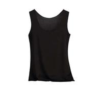 Camiseta sin mangas para mujer, ajuste holgado, chaleco de gimnasio, camiseta sin mangas para mujer, cuello holgado, ropa de verano, camiseta de compresión para mujer, larga, Negro, M