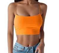 Camiseta sin mangas para mujer, camiseta de tirantes de color sólido, camiseta sin mangas, camiseta sin mangas, camiseta de tirantes, naranja, L