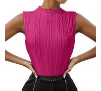 Camiseta sin mangas para mujer con cuello alto 2024, estilo informal, de punto acanalado, corte estrecho, con textura, sin mangas, pelucas de carnaval, RD2., L