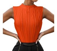 Camiseta sin mangas para mujer con cuello alto 2024, estilo informal, de punto acanalado, corte estrecho, con textura, sin mangas, pelucas de carnaval, RD1., S