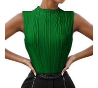 Camiseta sin mangas para mujer con cuello alto 2024, estilo informal, de punto acanalado, corte estrecho, con textura, sin mangas, pelucas de carnaval, verde, M