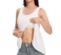 Camiseta sin mangas para mujer, con cuello redondo, acolchada, para gimnasio, ajuste delgado, informal, para descansar, de color liso, elástico, sin mangas, para mujer, blanco, 3XL