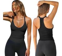 Camiseta sin Mangas para Mujer Costilla Cuello en V Sexy Casual Slim-fit Verano Hombros Descubiertos Básica Camiseta Elegante Corto Informal de Color Sólido Chaleco HS
