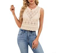 Camiseta sin mangas para mujer, cuello redondo, chaleco de punto calado, liso, verano, playa, vacaciones, ropa casual, S-42