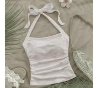 Camiseta sin mangas para mujer, de color sólido, para verano, casual, playa, vacaciones, ajuste holgado, talla L (blanco L)