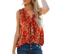 Camiseta sin mangas para mujer, de gasa, cuello en V, sin mangas, para el trabajo o la oficina, blusas plisadas, blusas, naranja, XXL