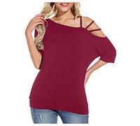 Camiseta sin mangas para mujer de una manga asimétrica sin tirantes color sólido suelto blusa chic túnica casual top, rojo, XXL