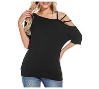Camiseta sin mangas para mujer de una manga asimétrica sin tirantes color sólido suelto blusa chic túnica casual top, Le Noir, XL
