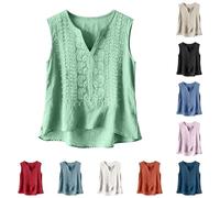 Camiseta sin mangas para mujer de verano: chaleco sin mangas ligero chaleco de verano bordado camisetas de tirantes cuello redondo camisetas sin mangas de lino cómodas blusas de muselina para tiempo