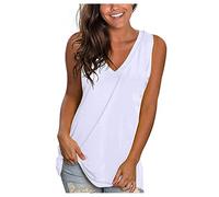 Camiseta sin mangas para mujer, de verano, cuello en V, sin mangas, monocolor, blusa de verano 2025, camiseta holgada, camiseta básica, camiseta de tirantes para mujer, tallas grandes, Blanco, L