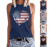 Camiseta sin mangas para mujer, de verano, sin mangas, 4 de julio, camiseta de tirantes patriótica, bandera americana, camiseta para mujer, cuello redondo, blusa con estampado de moda, estampado para