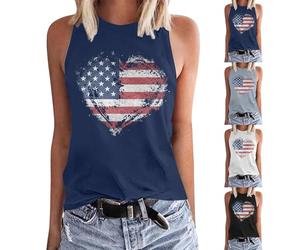 Camiseta sin mangas para mujer, de verano, sin mangas, 4 de julio, camiseta de tirantes patriótica, bandera americana, camiseta para mujer, cuello redondo, blusa con estampado de moda, estampado para