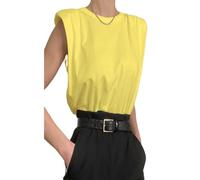Camiseta sin mangas para mujer de verano, tanga sólida, cuello redondo, con hombreras, camiseta casual suelta para mujer, amarillo, M