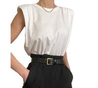 Camiseta sin mangas para mujer de verano, tanga sólida, cuello redondo, con hombreras, camiseta casual suelta para mujer, Blanco, M